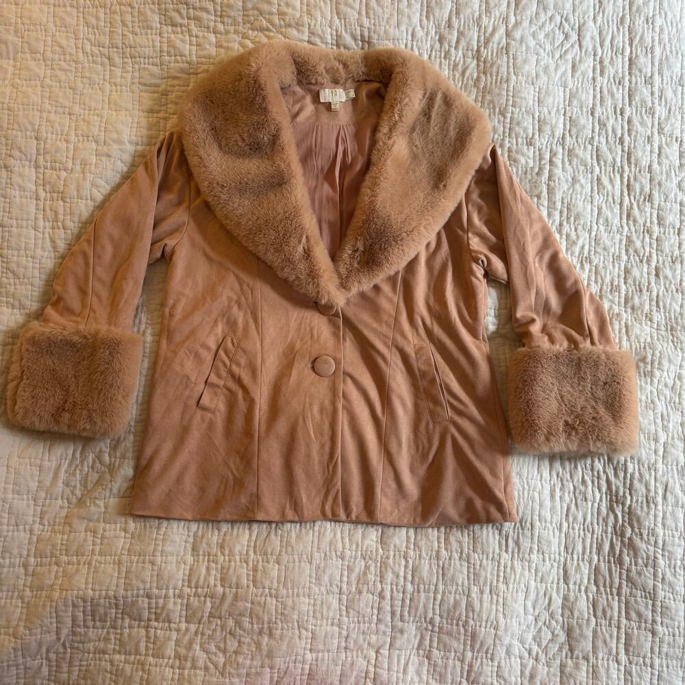 Penny Lane Faux Suede & Faux Fur Coat Boho Almost Famous 1970s Vibe — M - Picture 8 of 15